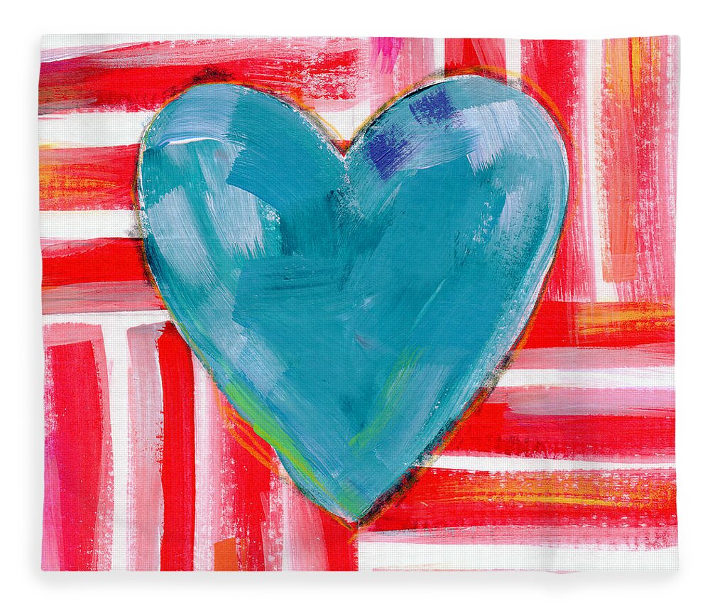 Heart Fleece Blanket featuring the painting Red White and Blue Love- Art by Linda Woods by Linda Woods