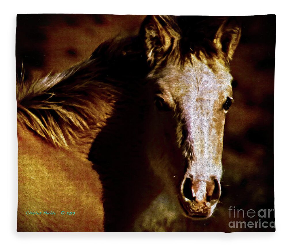 Digital Fleece Blanket featuring the painting Red Willow pony LX by Charles Muhle