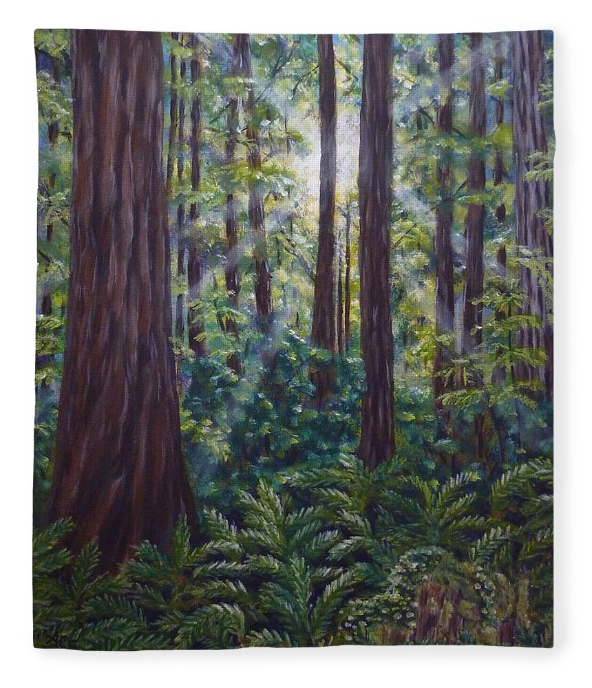 Redwoods Fleece Blanket featuring the painting Redwoods by Amelie Simmons