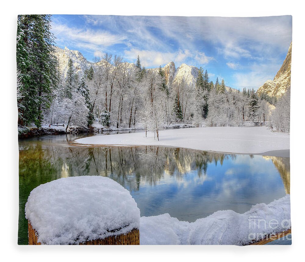 Merced River Fleece Blanket featuring the photograph Reflections in the Merced River Yosemite National Park by Wayne Moran