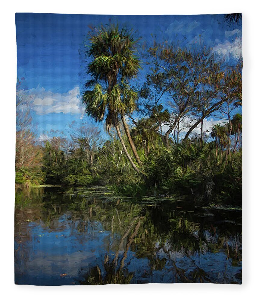 Clouds Fleece Blanket featuring the photograph Reflections in the Tropics Oil Painting by Debra and Dave Vanderlaan