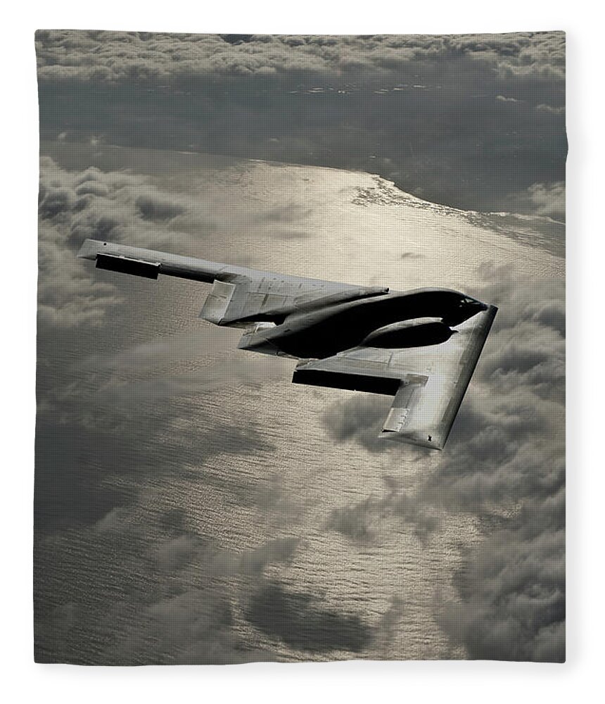 B-2 Stealth Bomber Fleece Blanket featuring the mixed media Reflections of Stealth by Erik Simonsen