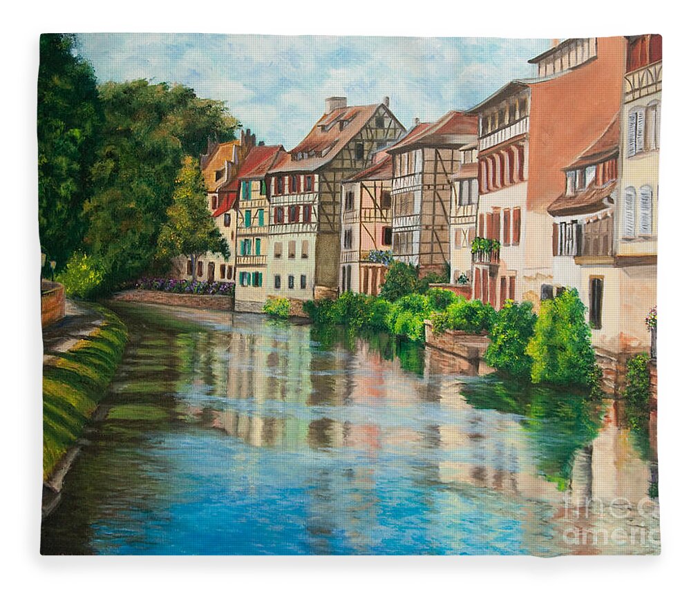 Strasbourg France Art Fleece Blanket featuring the painting Reflections Of Strasbourg by Charlotte Blanchard