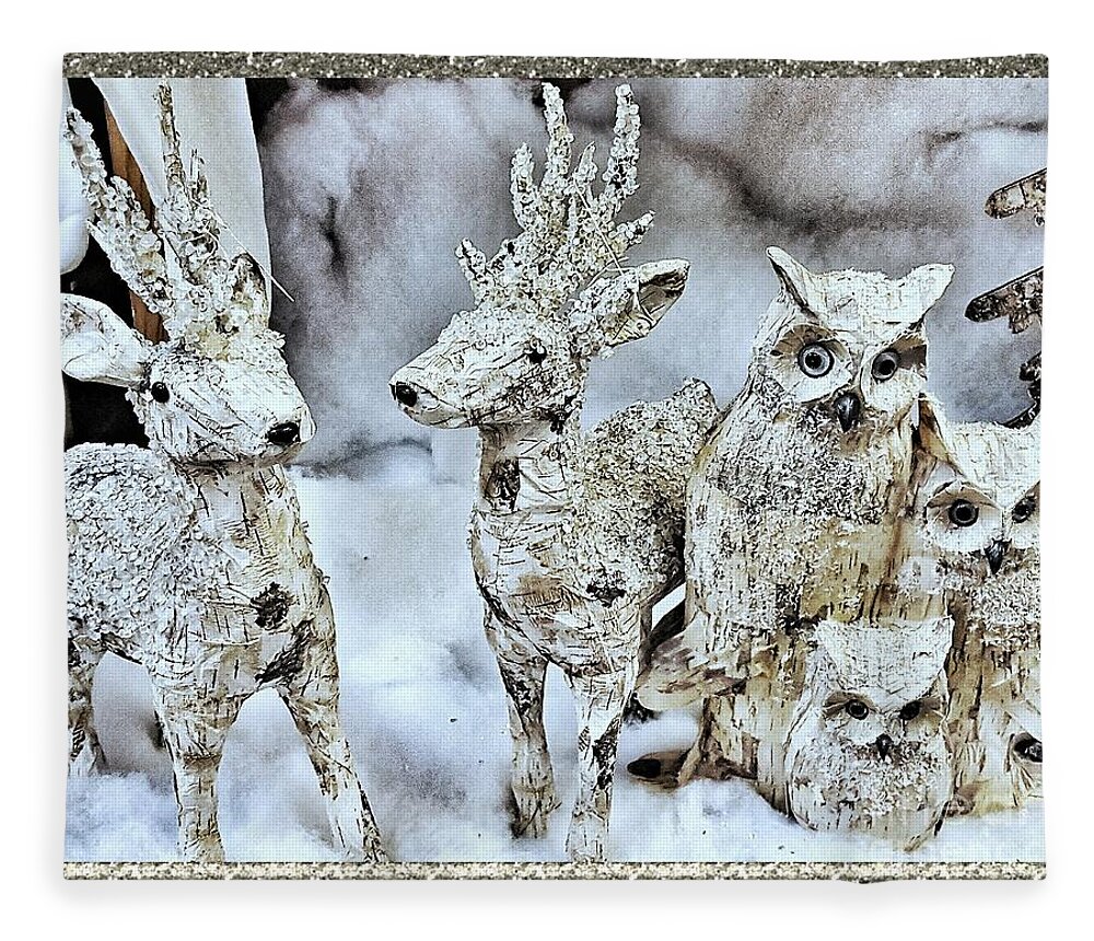 Holiday Fleece Blanket featuring the photograph Reindeer And Owls Holiday Celebration 2 by Rachel Hannah