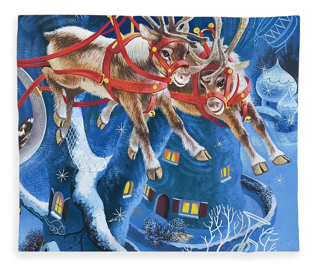 Reindeer Fleece Blanket featuring the painting Reindeer by English School