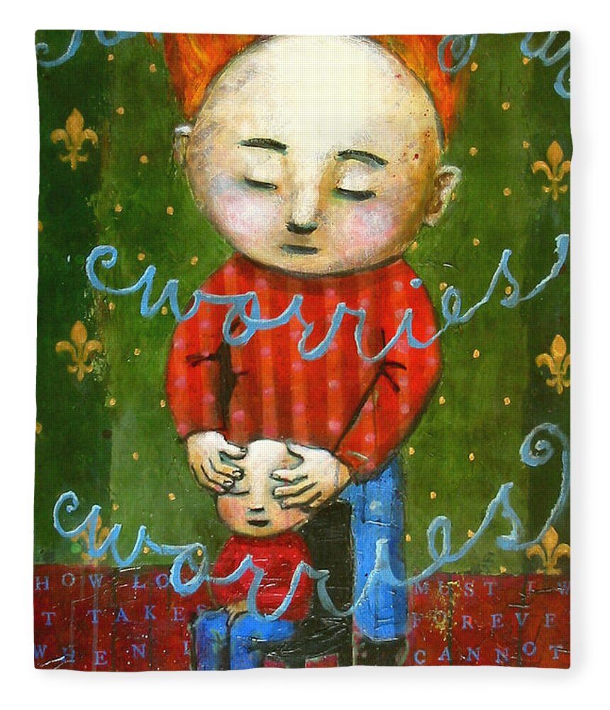 Text Fleece Blanket featuring the painting Removing Your Worries by Pauline Lim