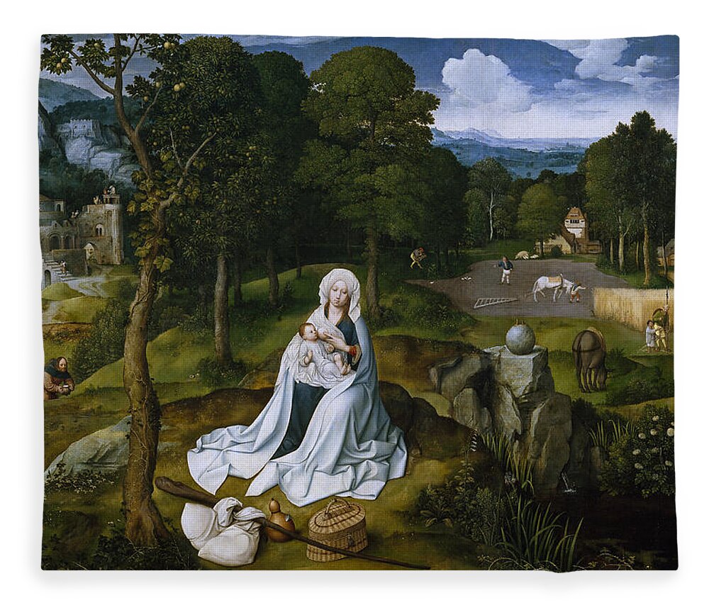 Joachim Patinir Fleece Blanket featuring the painting Rest during the Flight to Egypt by Joachim Patinir