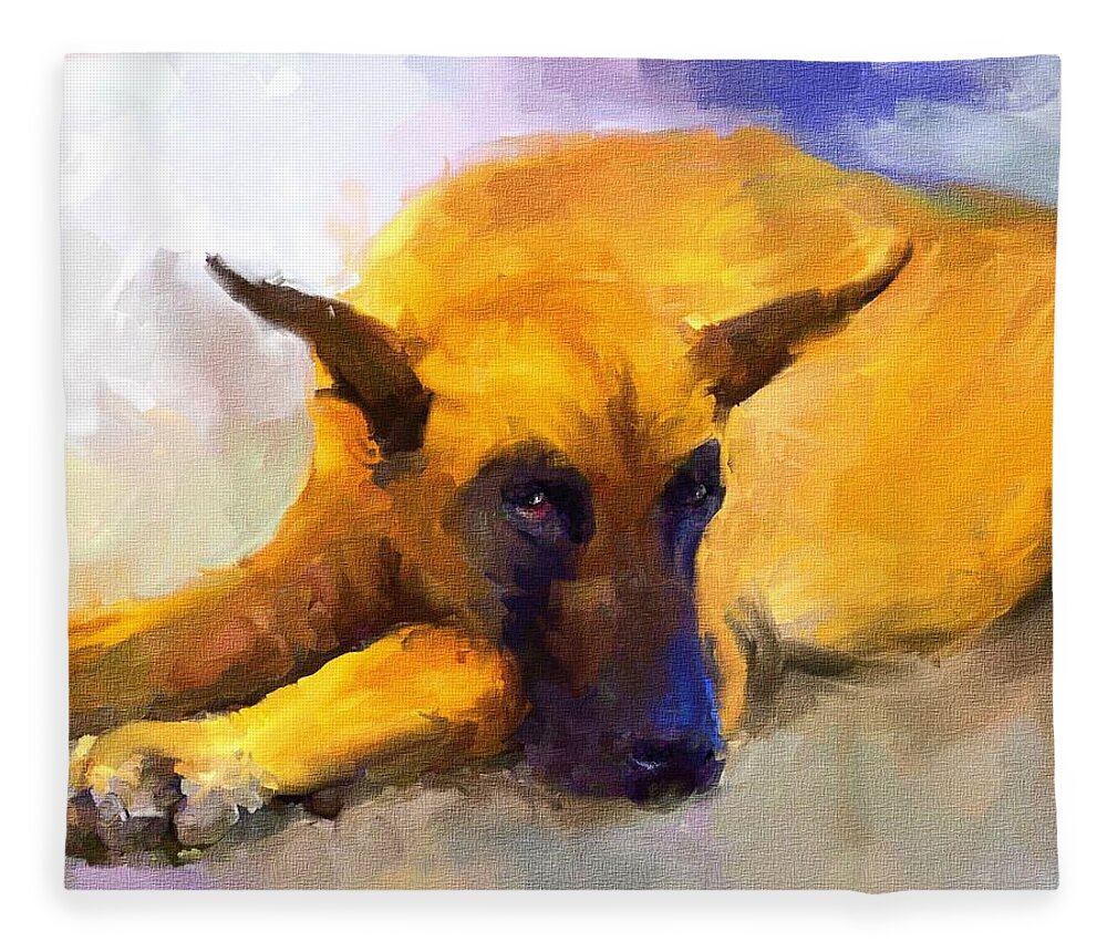 Great Dane Fleece Blanket featuring the painting Resting by Jai Johnson