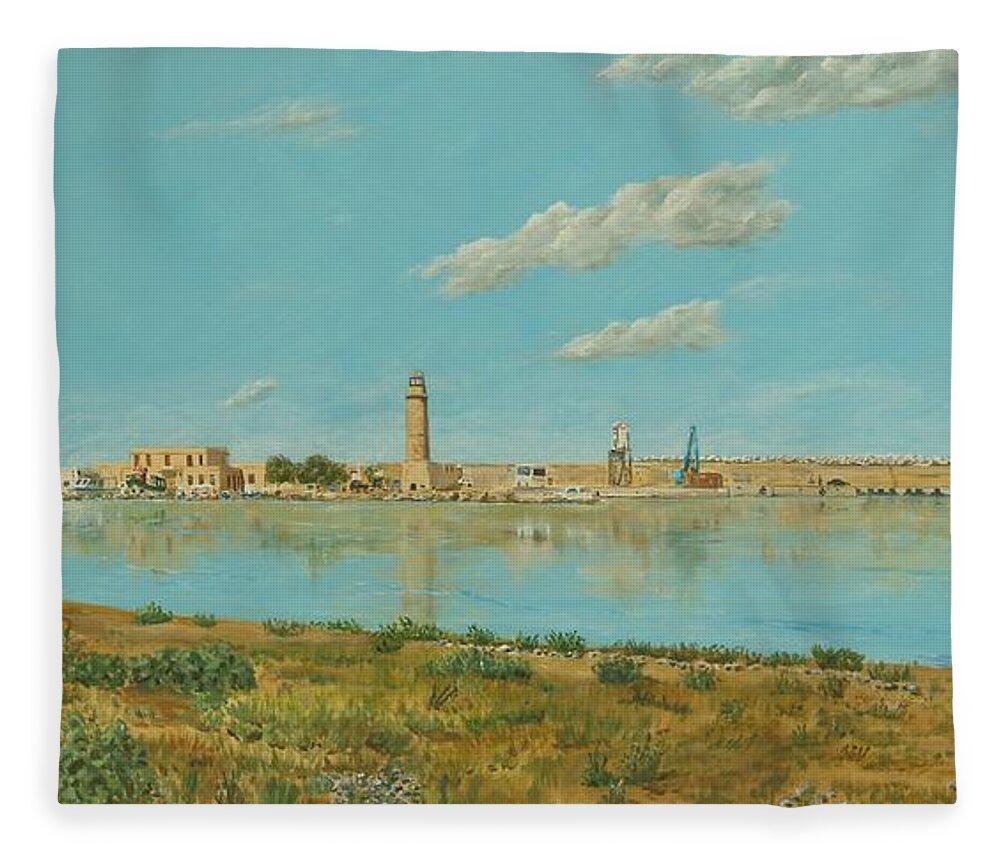 Crete Fleece Blanket featuring the painting Rethymno Harbour - Crete by David Capon