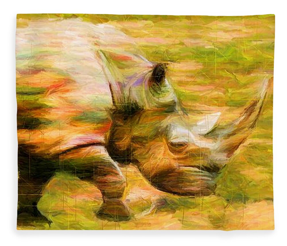 Rhinocerace Fleece Blanket featuring the digital art Rhinocerace by Caito Junqueira