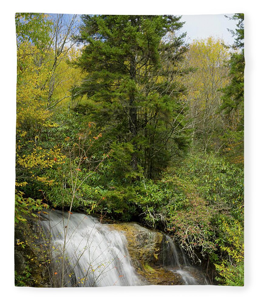 Waterfall Fleece Blanket featuring the photograph Roadside Waterfall in North Carolina by Mike McGlothlen