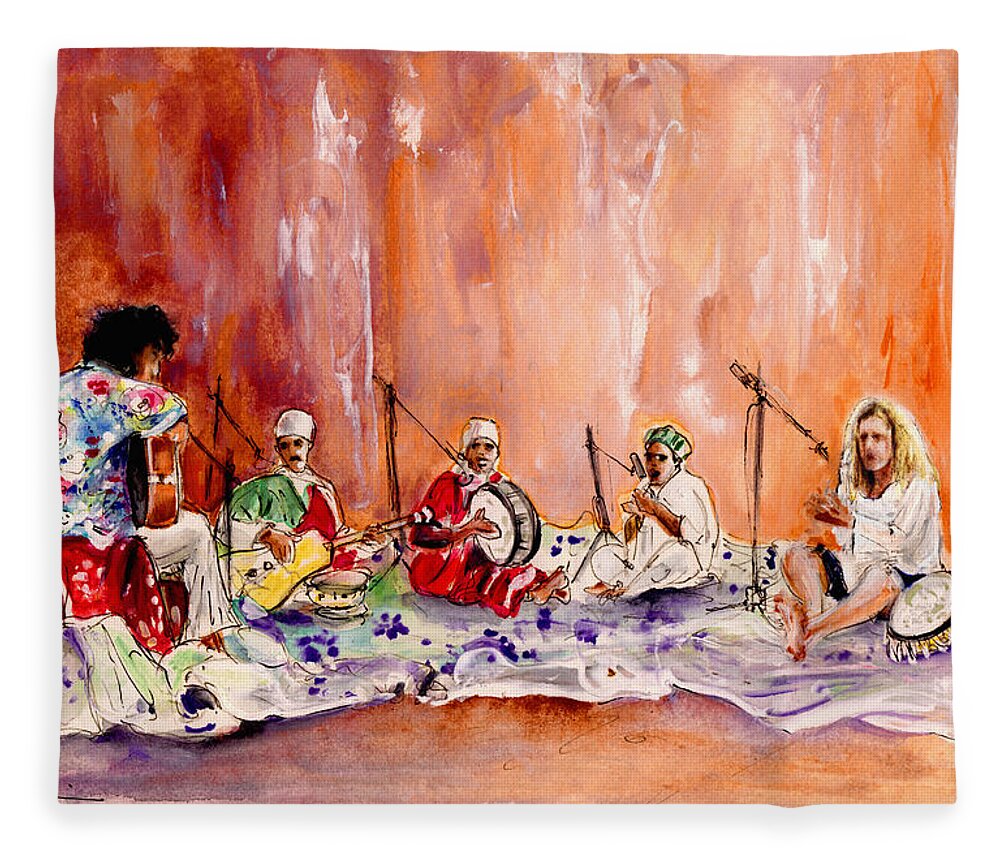 Music Fleece Blanket featuring the painting Robert Plant And Jimmy Page In Morocco by Miki De Goodaboom