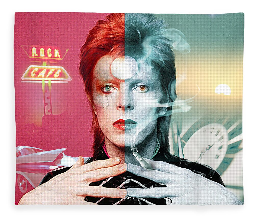 David Bowie Fleece Blanket featuring the digital art Rock and Roll Suicide by Mal Bray