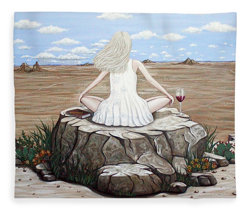 Wine Fleece Blanket featuring the painting Rock With A View by Lance Headlee