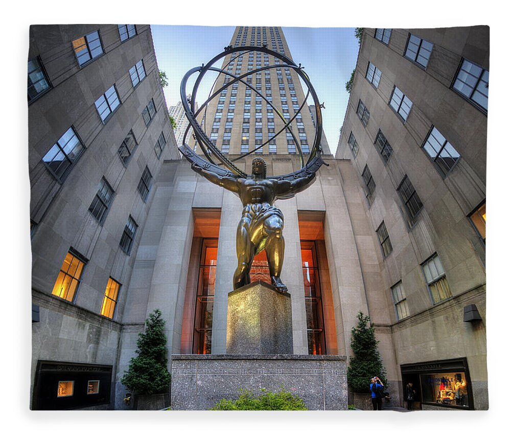 Art Fleece Blanket featuring the photograph Rockefeller Centre Atlas - NYC - Vertorama by Yhun Suarez