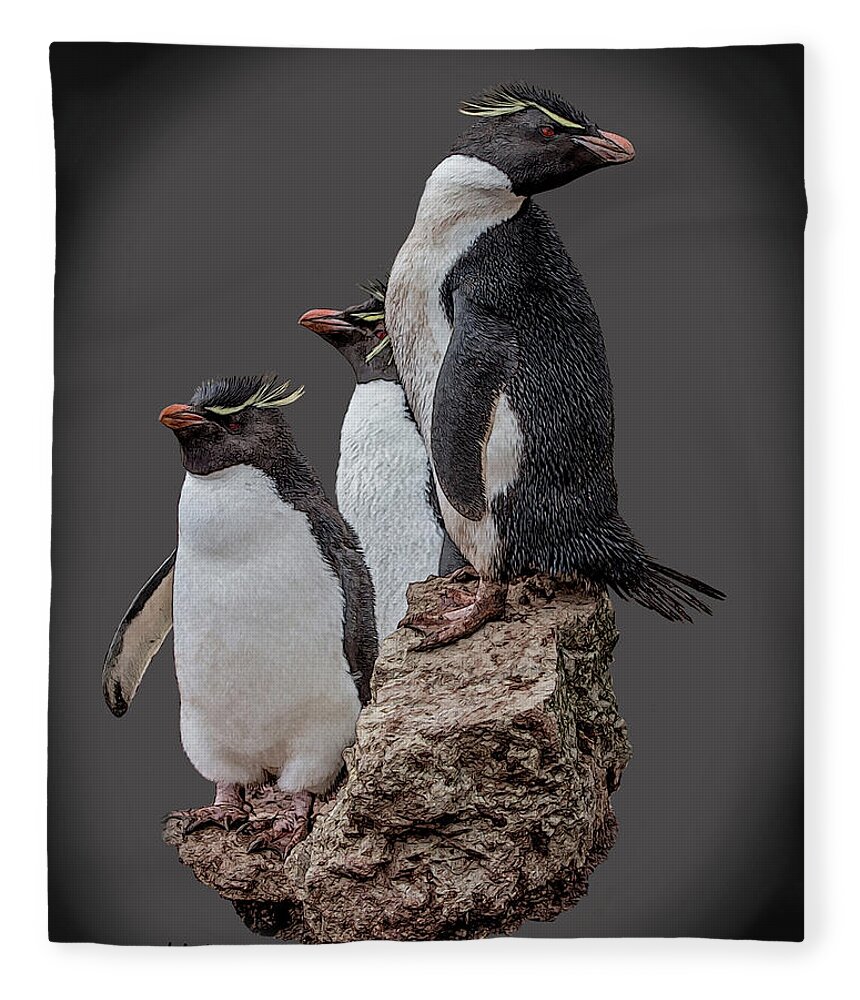 Penguins Fleece Blanket featuring the digital art Rockhopper Penguins by Larry Linton