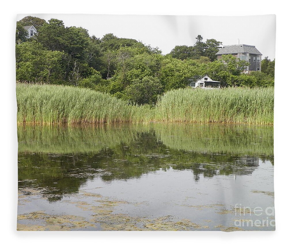 Rockport Fleece Blanket featuring the photograph Rockport Reeds and Reflections by Gina Sullivan
