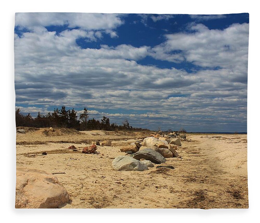 Long Island Fleece Blanket featuring the photograph Clouds and Rocks by Karen Silvestri