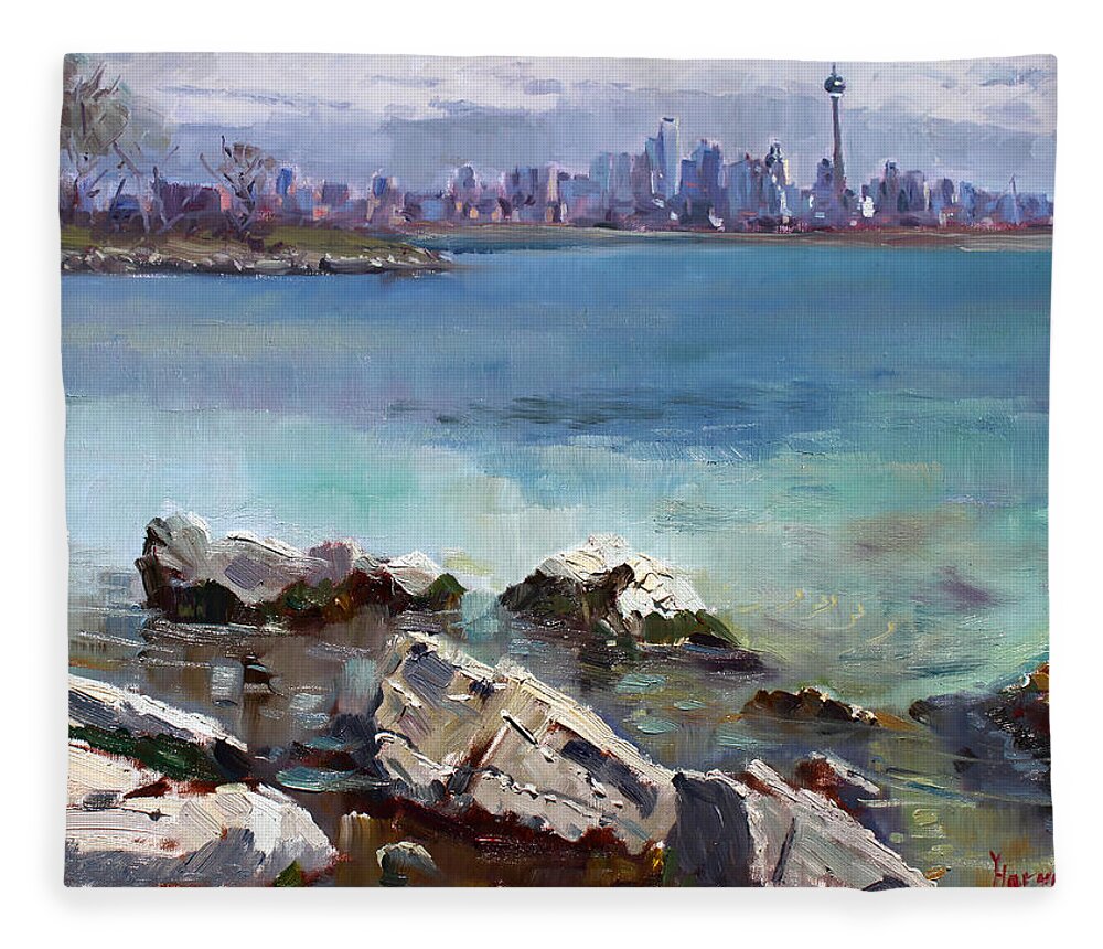 Toronto Fleece Blanket featuring the painting Rocks n' the City by Ylli Haruni
