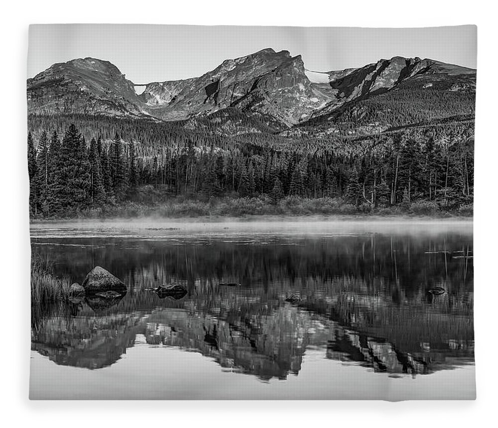 America Fleece Blanket featuring the photograph Rocky Mountain Park Mountain Landscape - Monochrome Reflections by Gregory Ballos