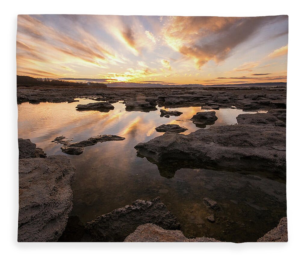 Utah Lake Fleece Blanket featuring the photograph Rocky Shores of Utah Lake by Wesley Aston