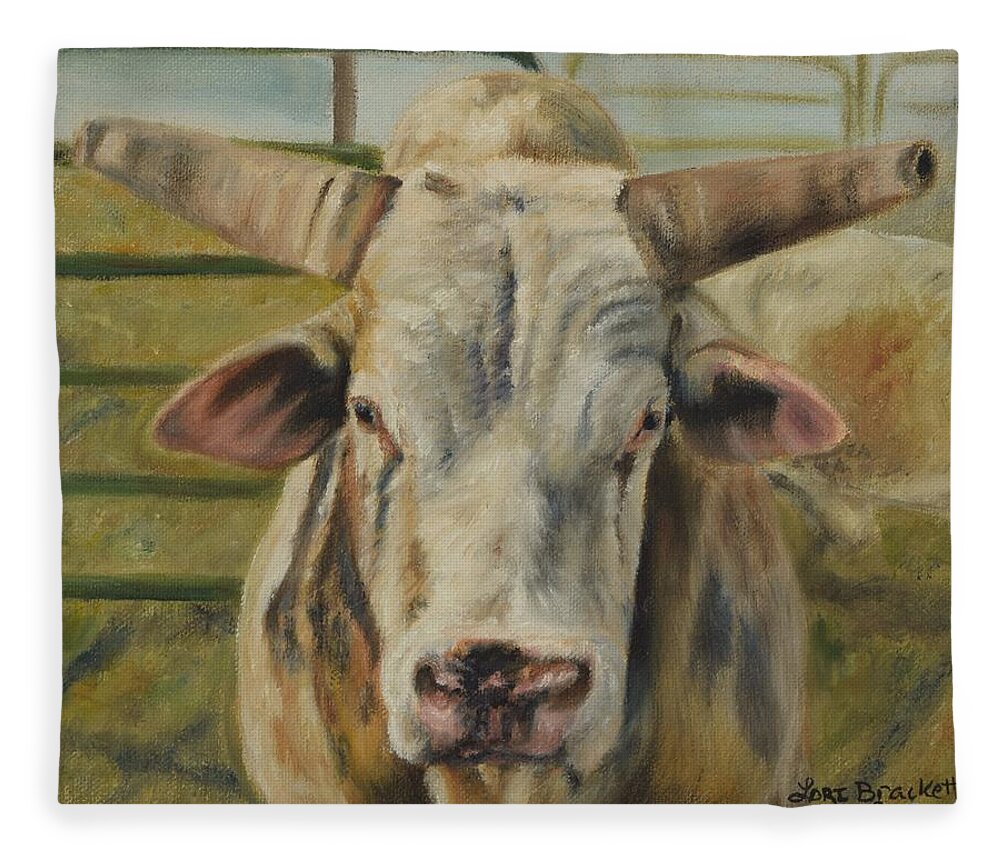 Stock Fleece Blanket featuring the painting Rodeo Bull 2 by Lori Brackett