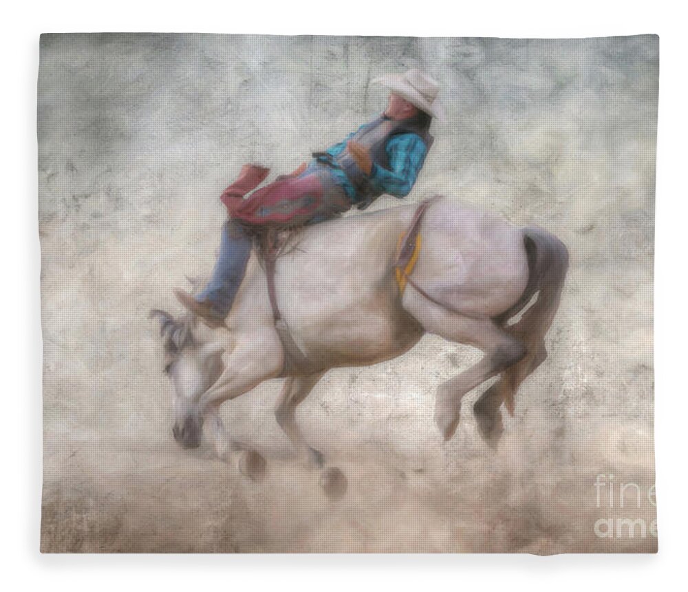 Rodeo Event Bronco Riding Fleece Blanket featuring the digital art Rodeo Event Bronco Riding by Randy Steele