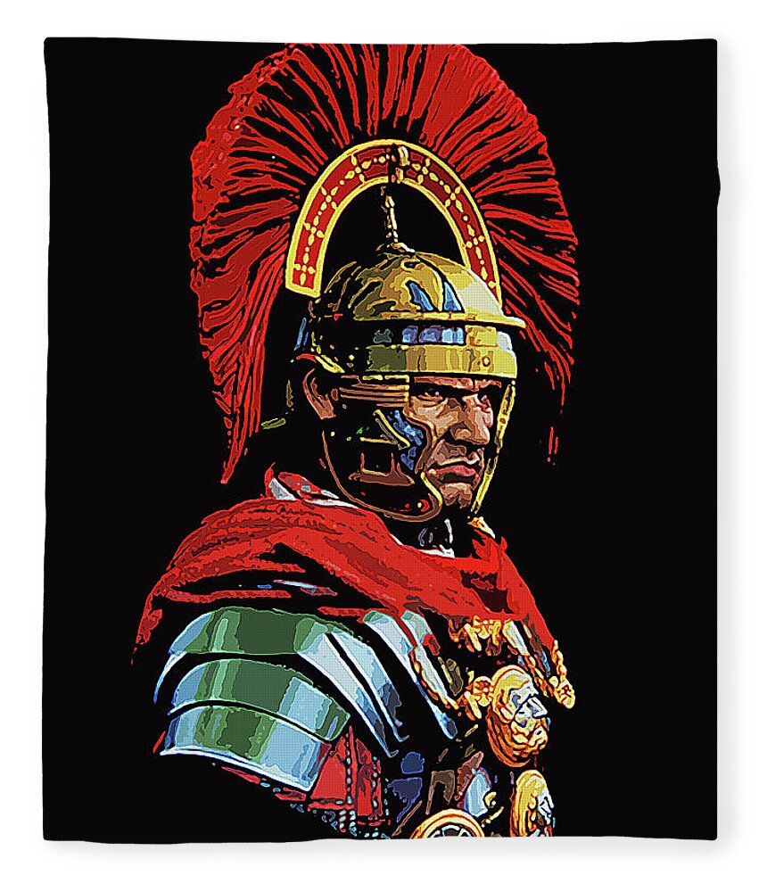 Centurion Fleece Blanket featuring the painting Roman Centurion Portrait by AM FineArtPrints
