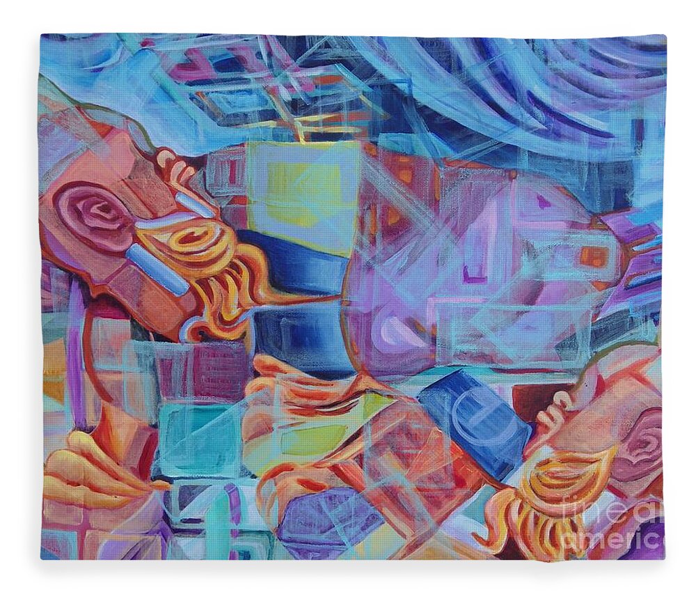 Abstract Fleece Blanket featuring the painting Roman Fountain by Linda Markwardt