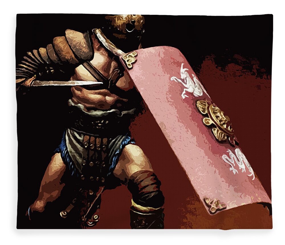 Roman Gladiator Fleece Blanket featuring the painting Roman Gladiator - 03 by AM FineArtPrints