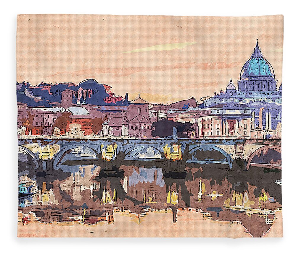 Rome Cityscape Fleece Blanket featuring the painting Rome and the Vatican City - 05 by AM FineArtPrints