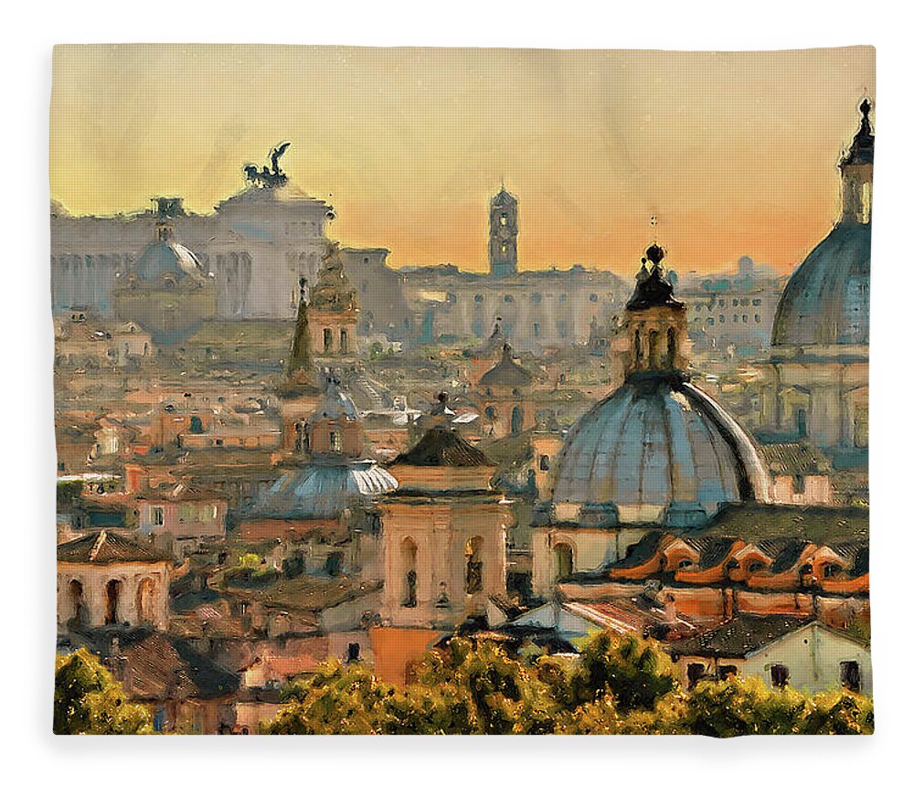 Rome Fleece Blanket featuring the photograph Rome Cityscape - 03 by AM FineArtPrints