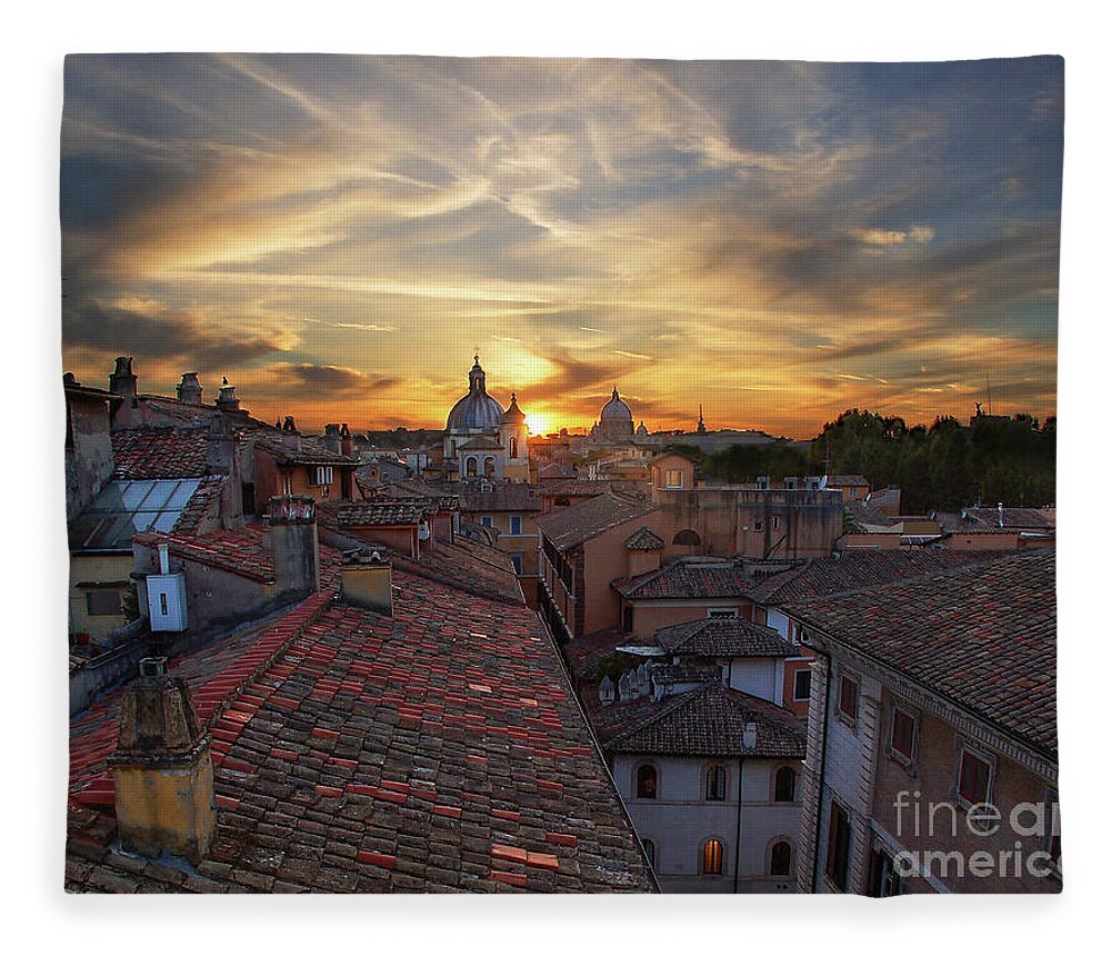 Sunset In Rome Fleece Blanket featuring the photograph Rome Sunset by Maria Rabinky