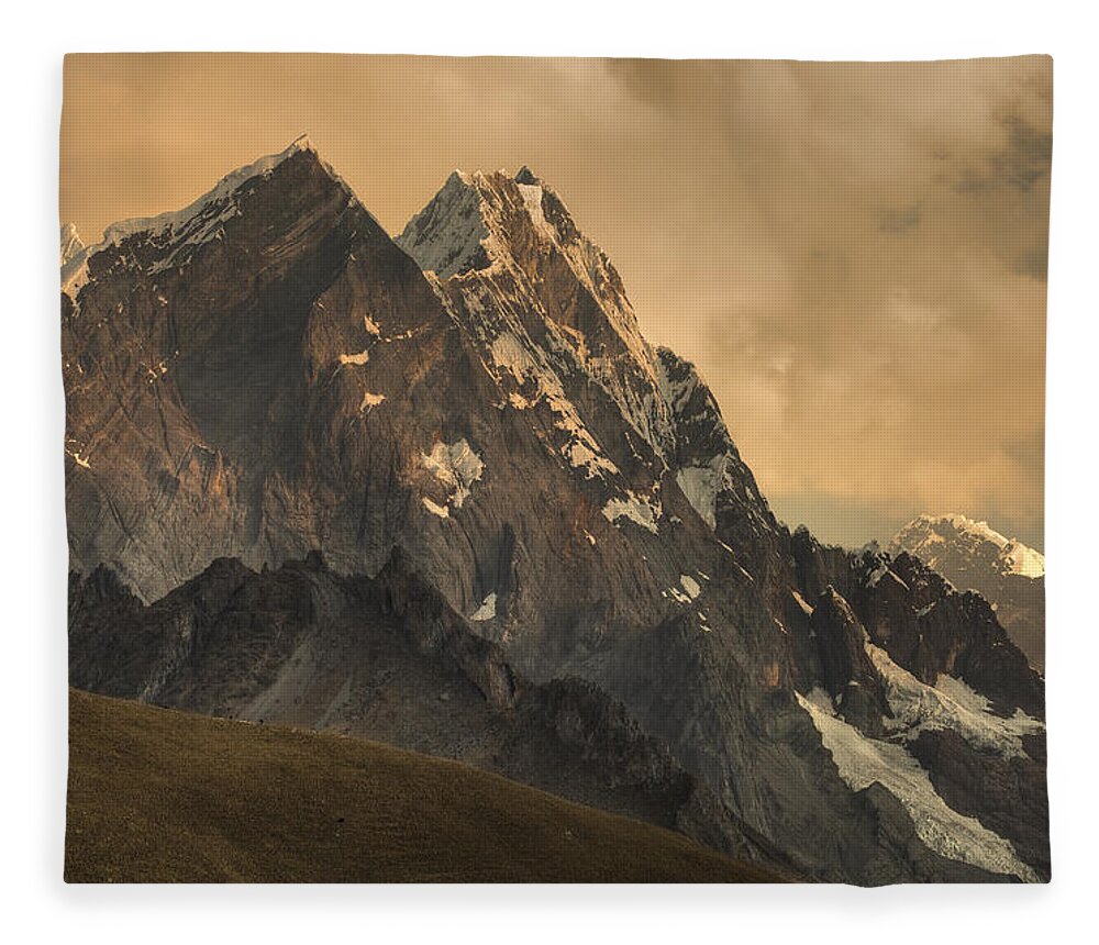 00498195 Fleece Blanket featuring the photograph Rondoy Peak 5870m At Sunset by Colin Monteath