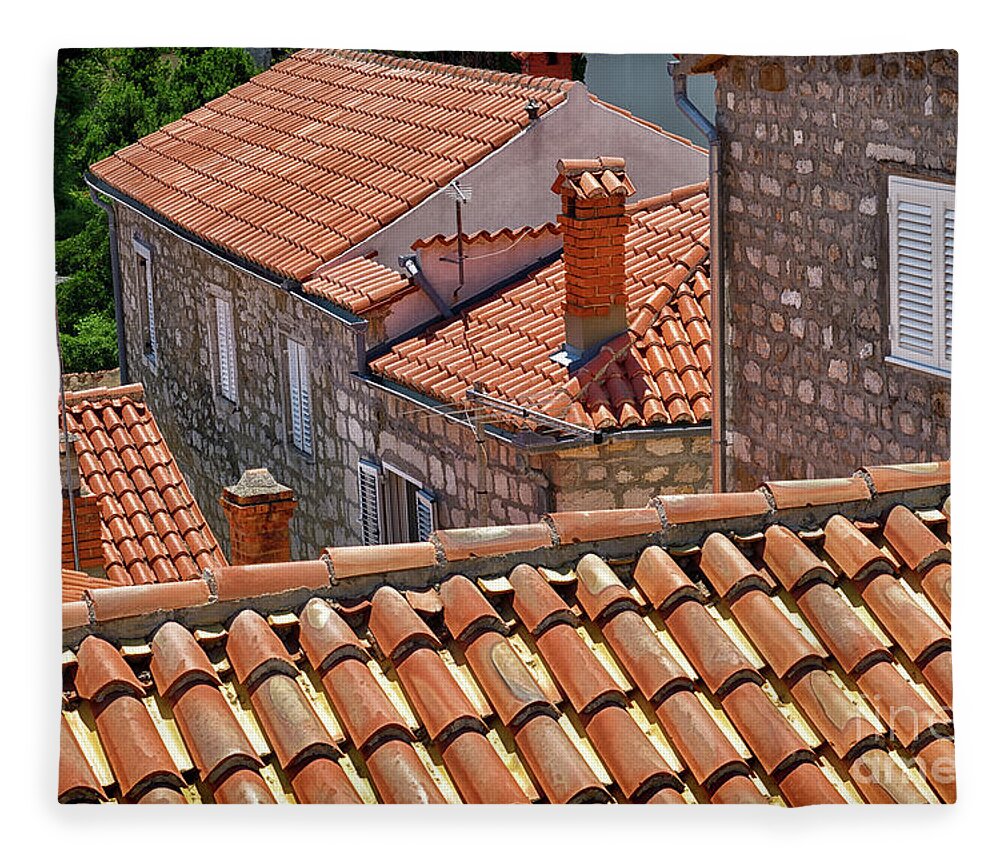 Top Artist Fleece Blanket featuring the photograph Rooftops of Rab by Norman Gabitzsch