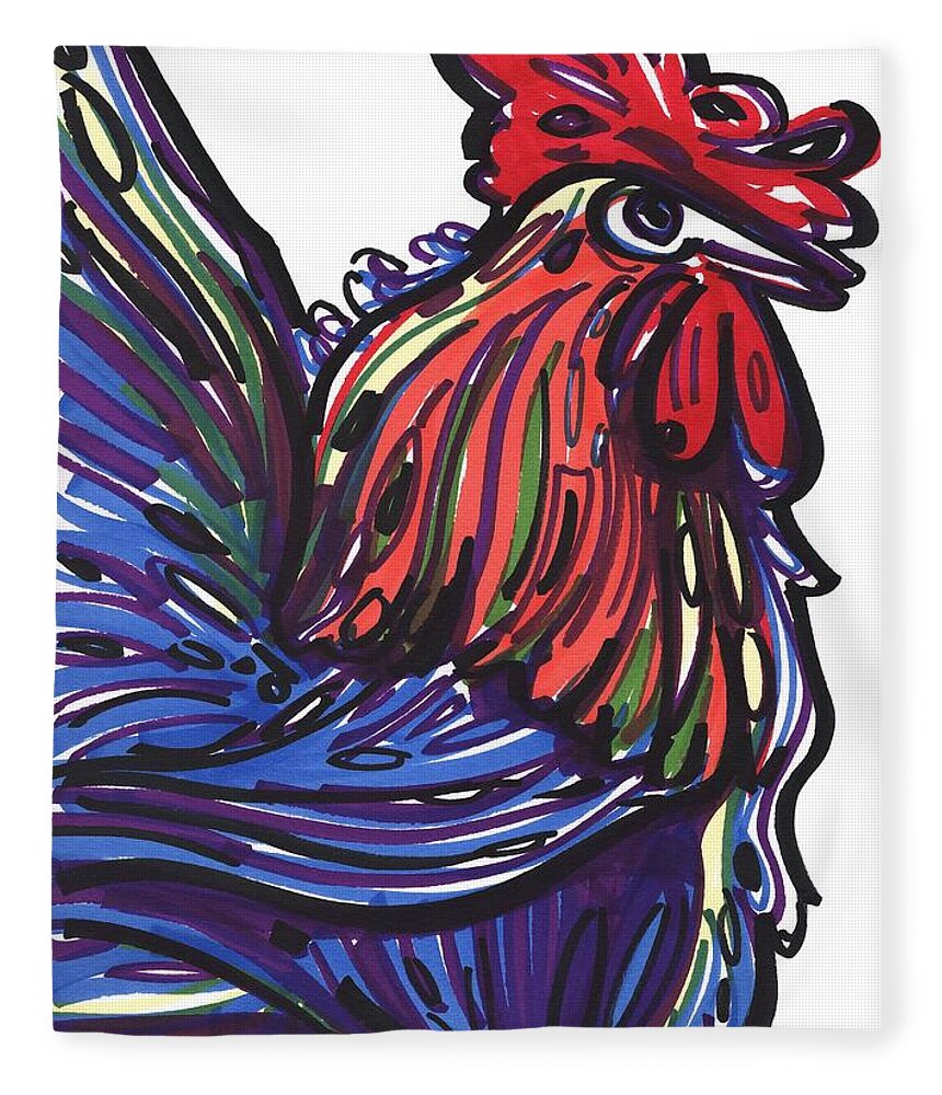 Rooster Fleece Blanket featuring the drawing Rooster by Enrique Zaldivar