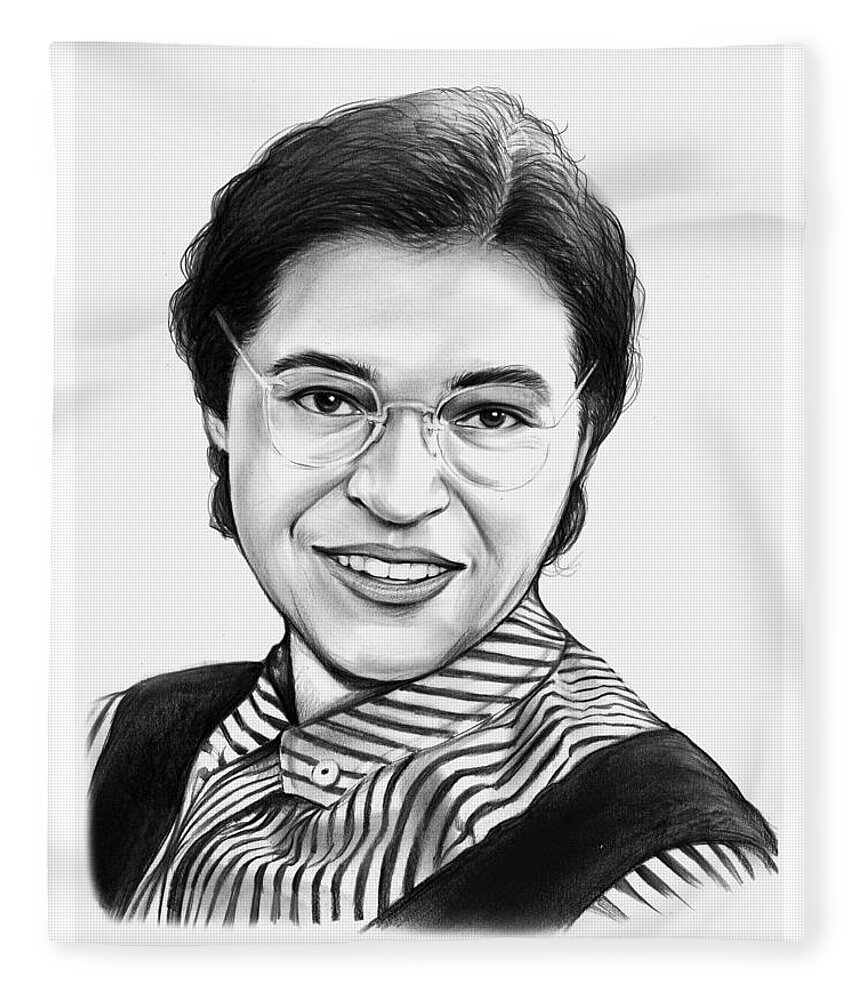 Rosa Parks Fleece Blanket featuring the drawing Rosa Parks by Greg Joens