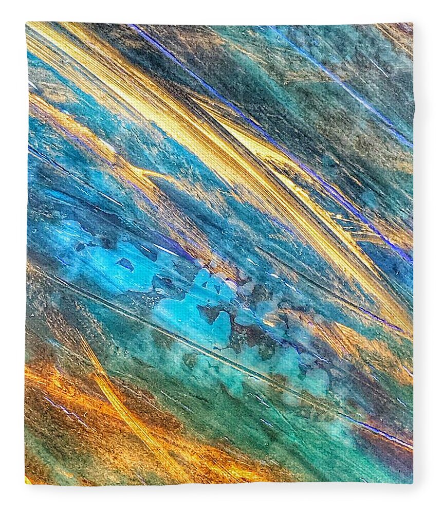 Rose Gold Fleece Blanket featuring the painting Rose Gold and Teal Blue Abstract Painting by Marianna Mills