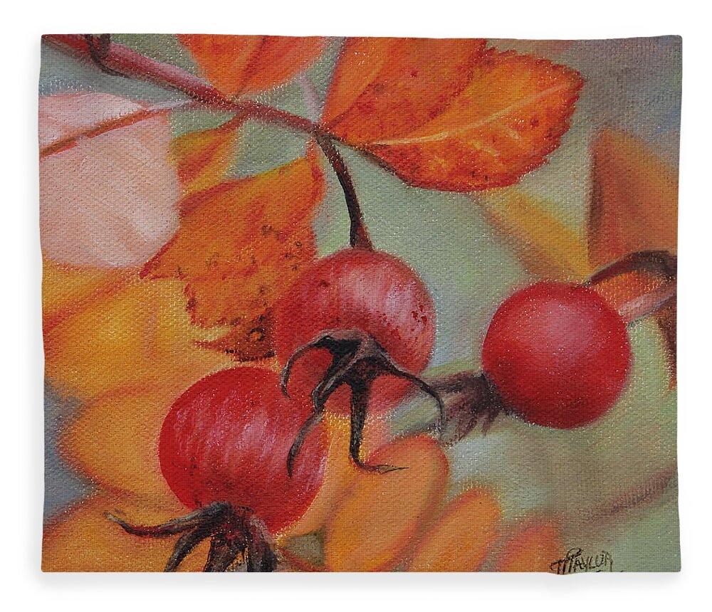Nature Fleece Blanket featuring the painting Rose Hips by Tammy Taylor