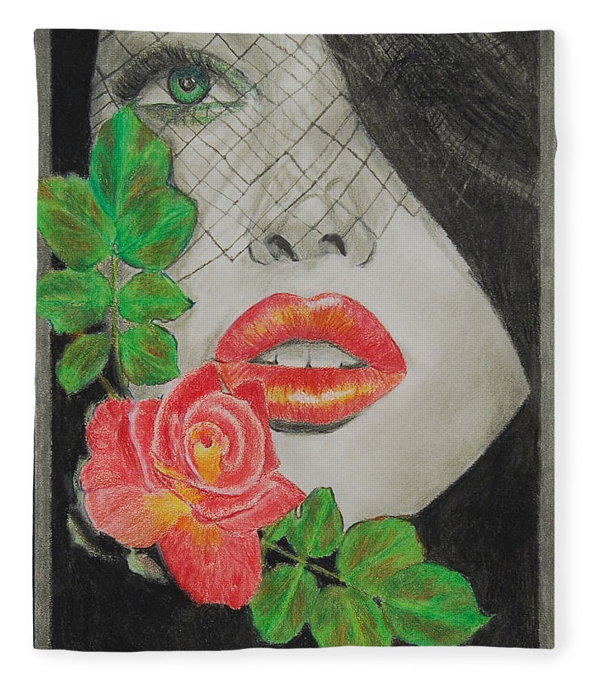 Rose Fleece Blanket featuring the drawing Rose Kisses 2 by Quwatha Valentine