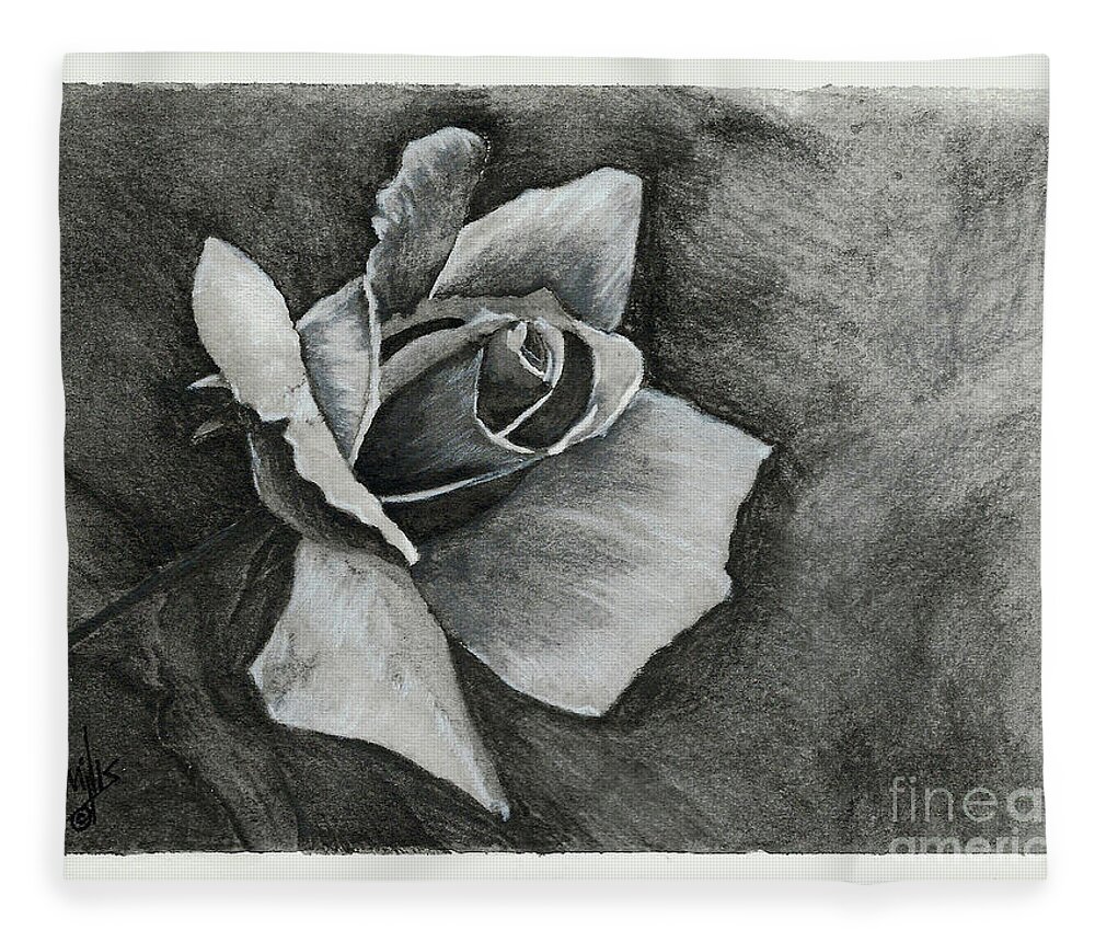 Drawing Fleece Blanket featuring the drawing Rose1 by Terri Mills