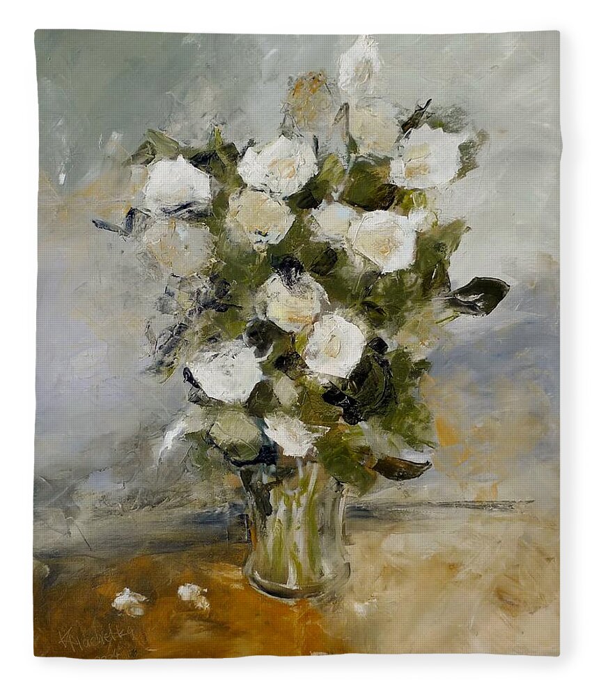Roses Fleece Blanket featuring the painting Rosen by Karina Plachetka
