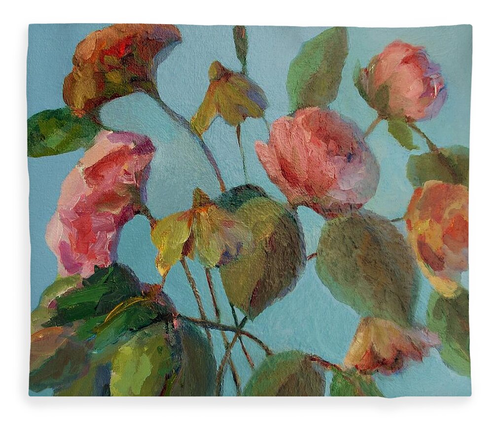 Floral Painting Fleece Blanket featuring the painting Roses and Wildflowers by Mary Wolf