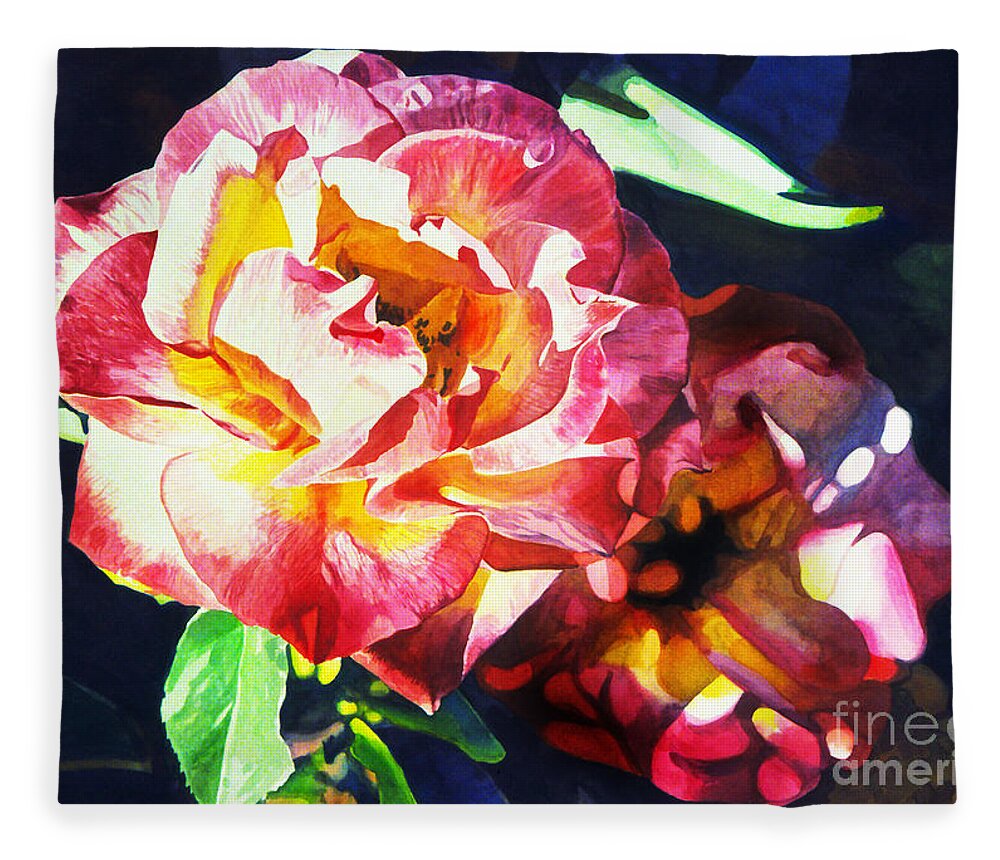 Roses Fleece Blanket featuring the painting Watercolor Roses by David Lloyd Glover