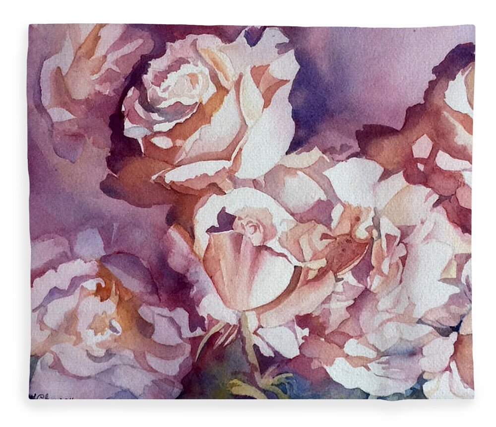 Flower Fleece Blanket featuring the painting Roses by Francoise Chauray
