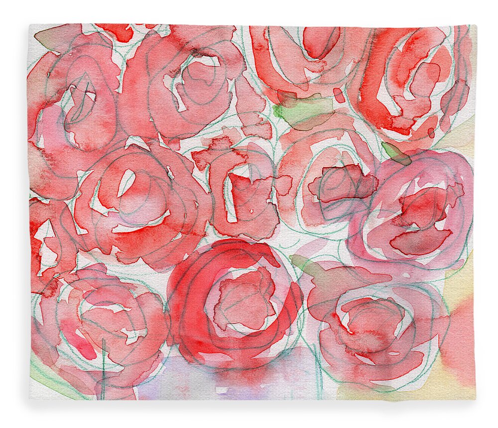 Roses Fleece Blanket featuring the painting Roses On My Table- Art by Linda Woods by Linda Woods
