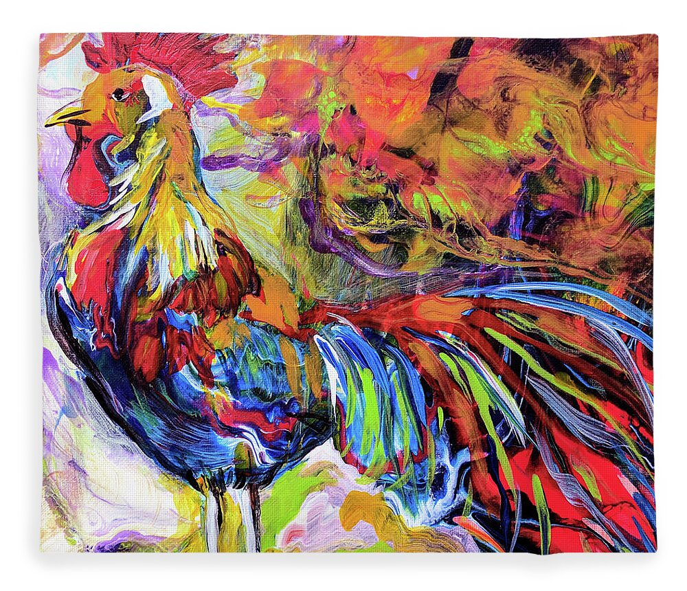 Rooster Fleece Blanket featuring the painting Rooster by Sarabjit Singh