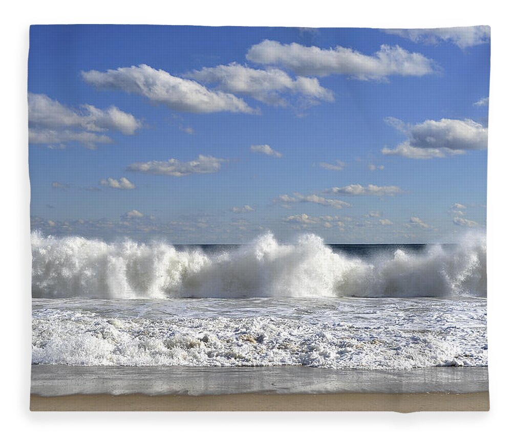 Terry D Photography Fleece Blanket featuring the photograph Rough Surf Jersey Shore by Terry DeLuco