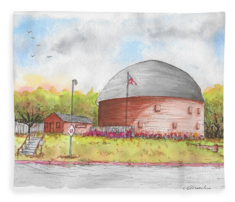 Barn Fleece Blanket featuring the painting Round Barn in Route 66, Arcadia, Oklahoma by Carlos G Groppa