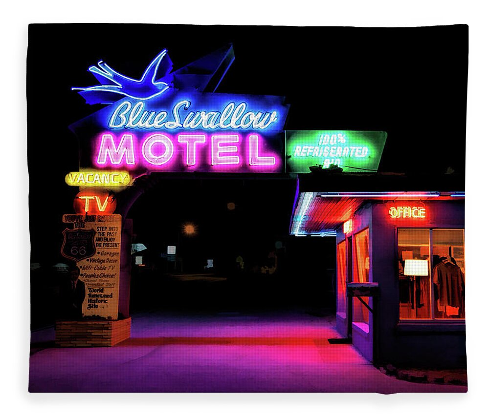 Route 66 Fleece Blanket featuring the painting Route 66 Blue Swallow Motel by Christopher Arndt